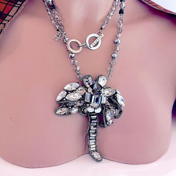 Zenzii huge sparkling dragonfly pendant long large crystal necklace 32”L - Picture 1 of 11
